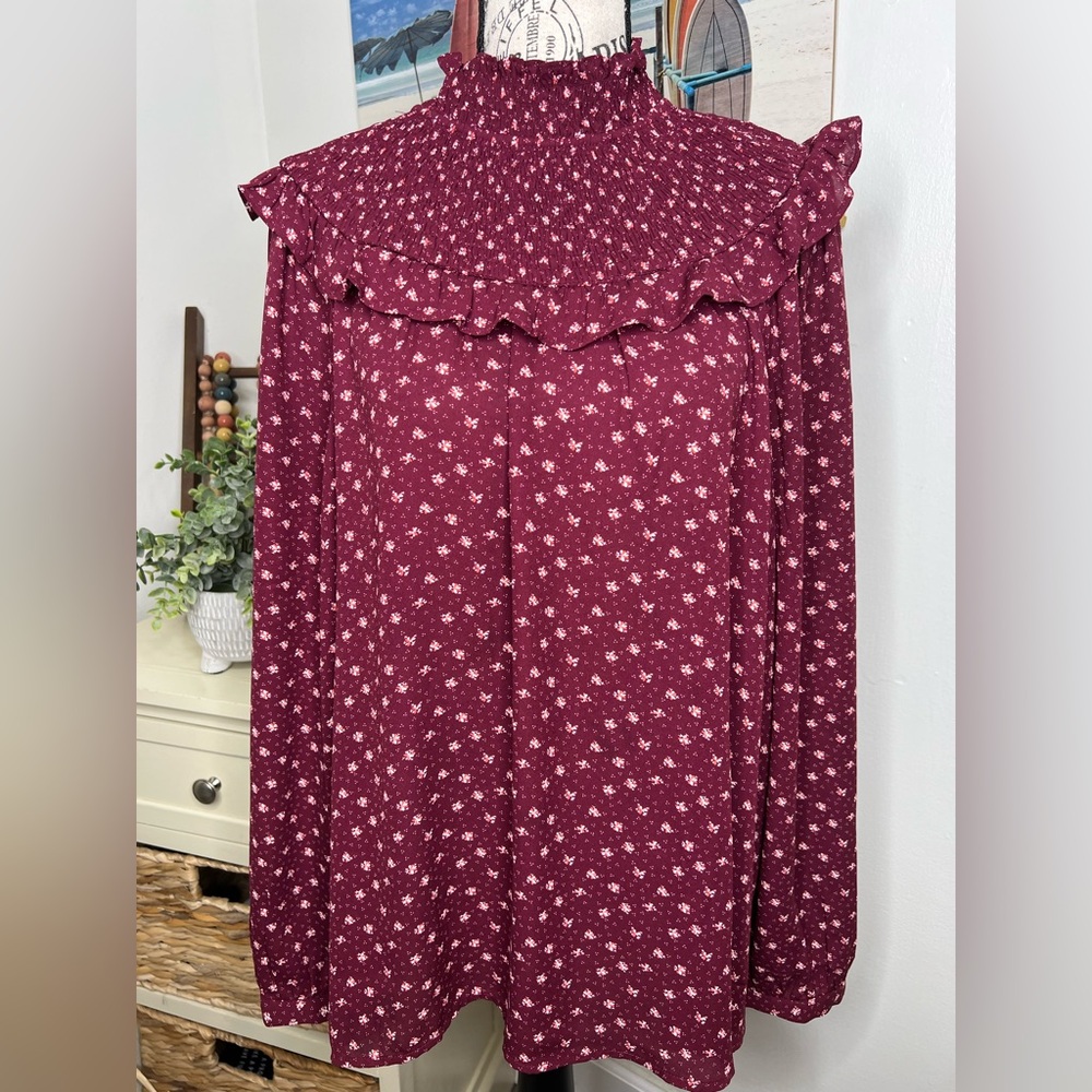 Loft Smocked Ruffle Long Sleeve Top